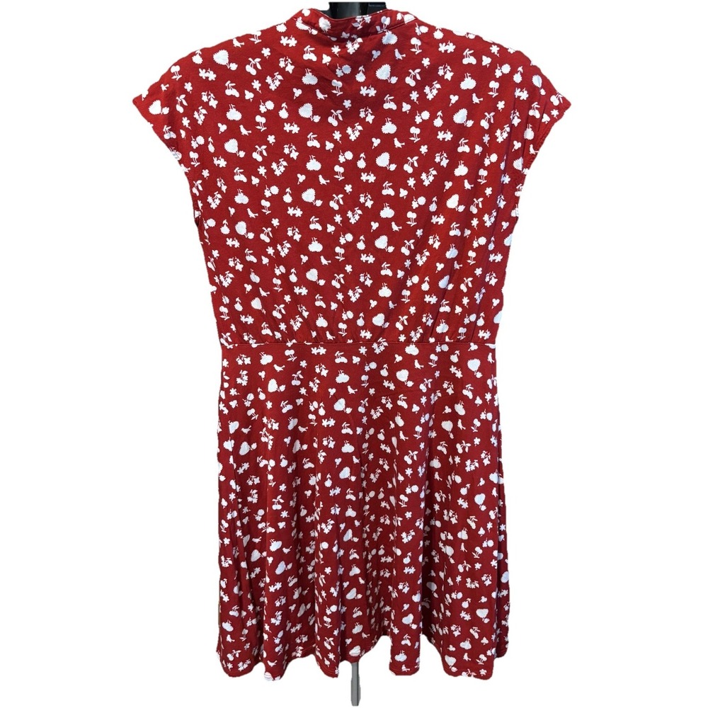 Size 12R BODEN Red White Floral Print Jersey T Shirt Style Skater Dress - Picture 2 of 8